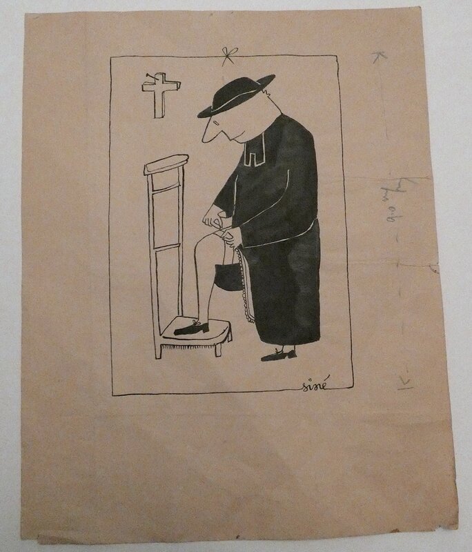 Siné, Dessin anticlérical de SINE - très élégante soutane. - Planche originale