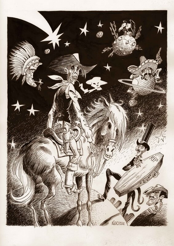 Lucky Luke - De l'autre côté de la Frontière- Hommage à Morris par Foerster Philippe - Illustration originale