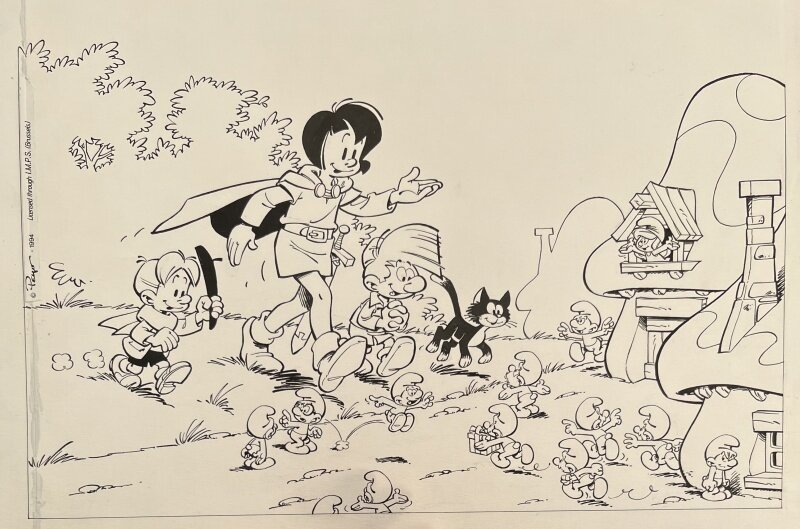 Studio Peyo, Les schtroumpfs - Johan & Pirlouit - Benoît Brisefer - Poussy - Original Illustration