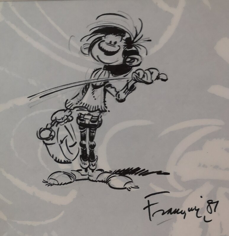 André Franquin, Gaston Lagaffe faisant du stop... - Dédicace