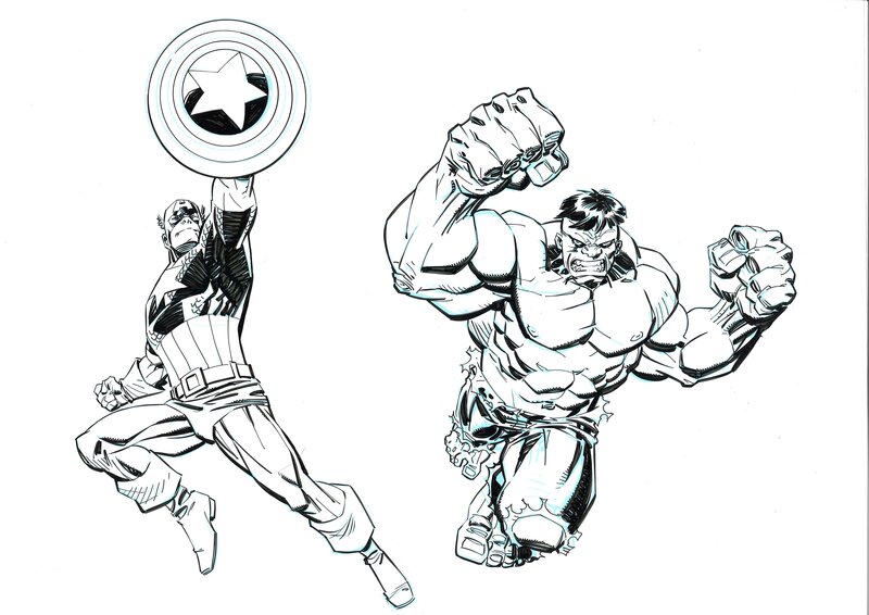 Dan Panosian, Captain america and Hulk - Illustration originale