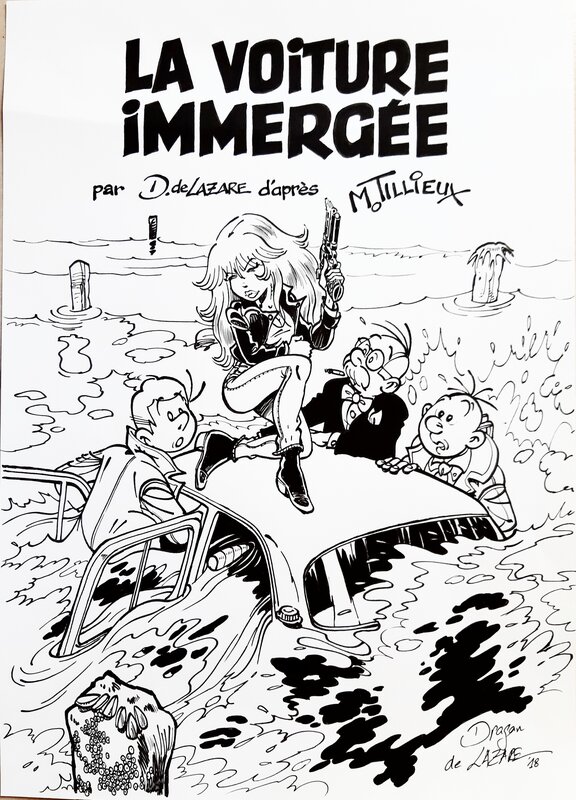 Dragan De Lazare, Maurice Tillieux, Couv. Septimus. Rubine et la voiture immergée - Original Cover