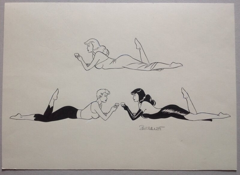 En vente - Berthet PIN UP Dottie Poison ivy 3 Pin up Drink Superbe illustration Encre de Chine - Illustration originale