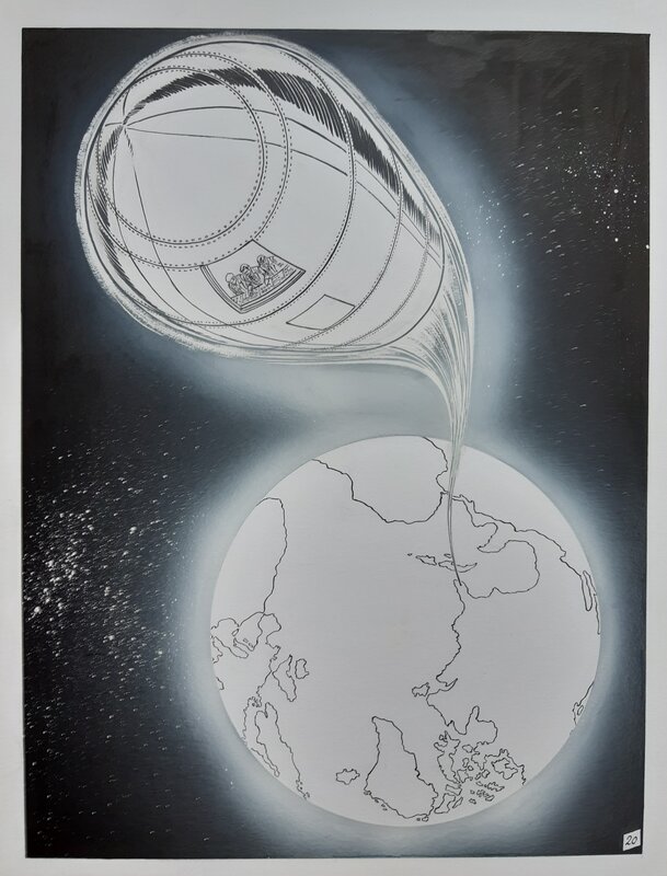 Marcel Uderzo, De la terre à la lune Jules Vernes - Illustration originale