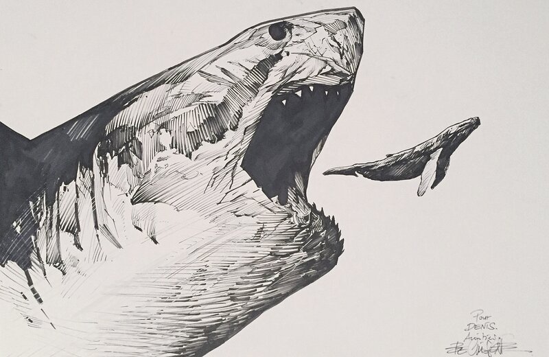 Bec, illustration Carthago, Megalodon VS Baleine bleue, 2022. - Illustration originale