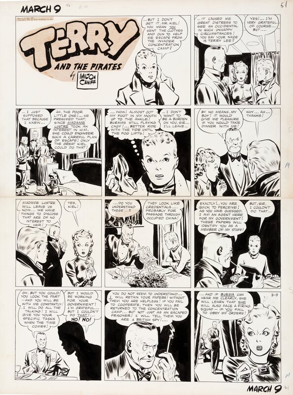 Milton Caniff, Terry & the Pirates, sunday 3/9/1941 - Planche originale