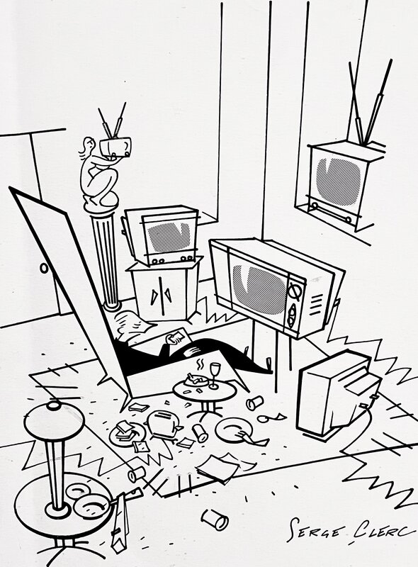TV Junkie by Serge Clerc - Original Illustration