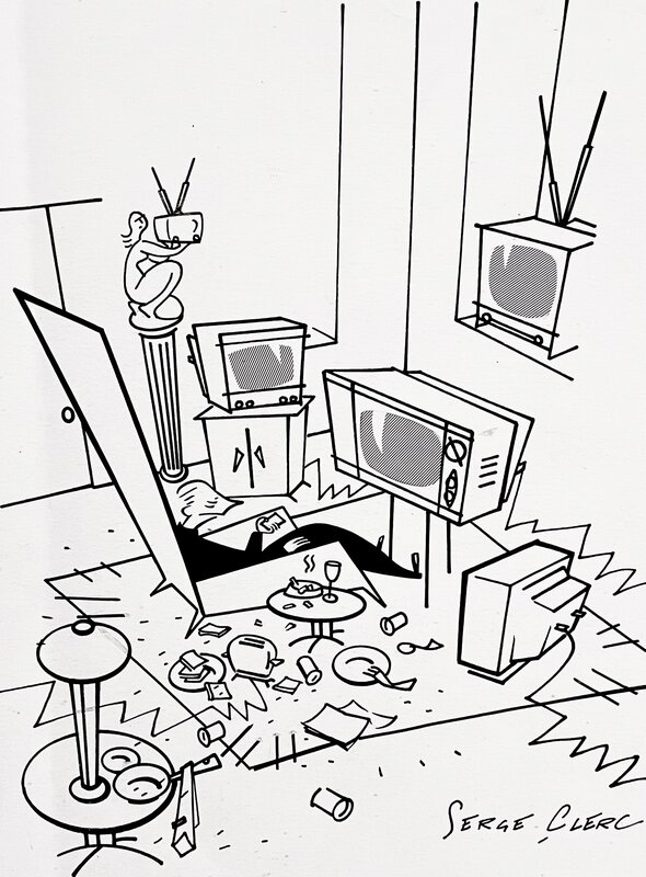 TV Junkie par Serge Clerc - Illustration originale