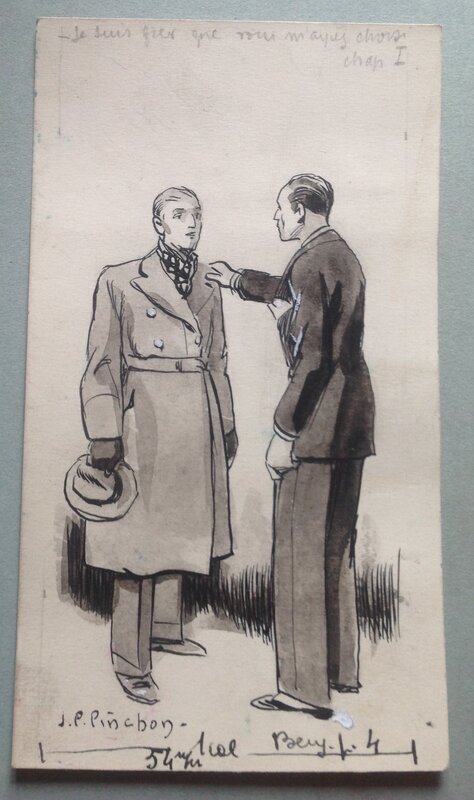 For sale - Pinchon illustration 2 Hommes Discutant , Dessin Original Lavis Encre de Chine Benjamin - Original Illustration