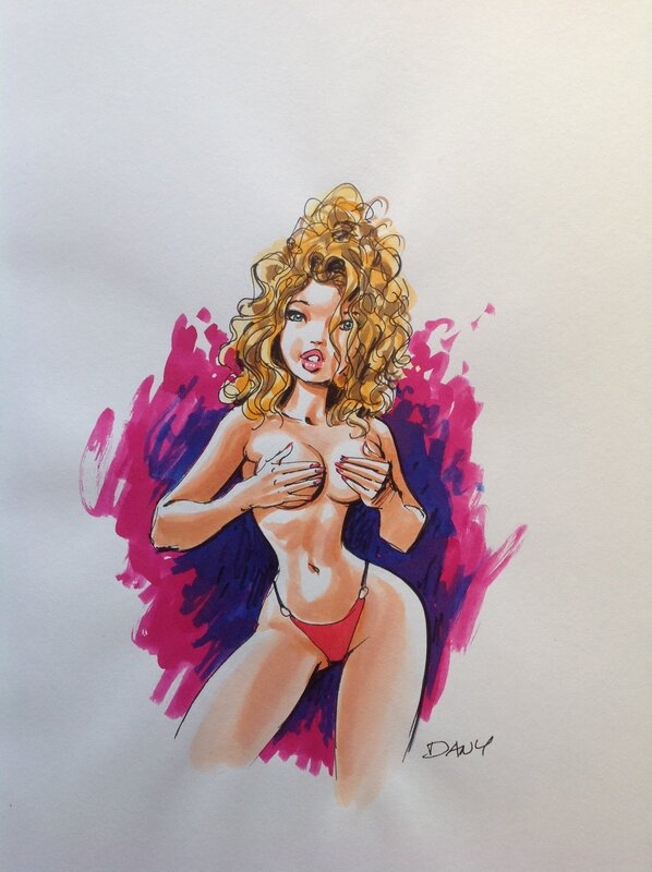 En vente - Dany TT Dessin Original Pin up Ça vous intéresse ? 4 Ou Voulez-vous en venir ? , Collector 69 Ex + Carte + Culotte + 2 Ex-libris - Dédicace