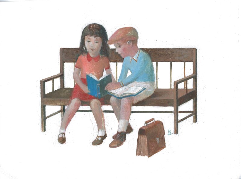 (2005) Dubois - Children on the bench - Original Illustration