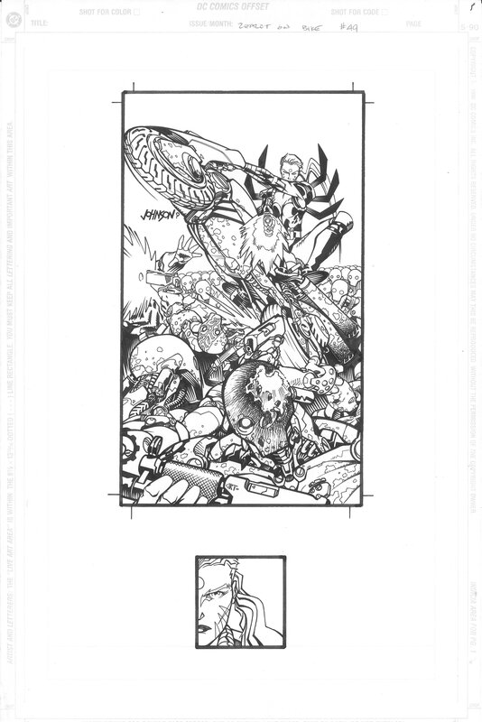 Dave Johnson, Eric Ladd, Wildstorm WildC.A.T.s '94 #49 : Zealot with Coda Cycle - Original Illustration