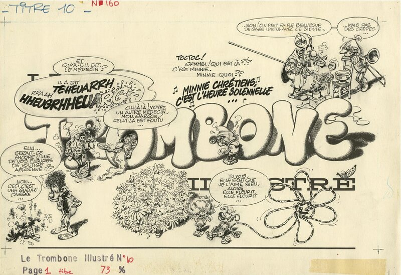 André Franquin, Dessin de Titre du Trombone illustré N°10 (encarté dans Spirou 2040 du 16 juin 1977) - Illustration originale
