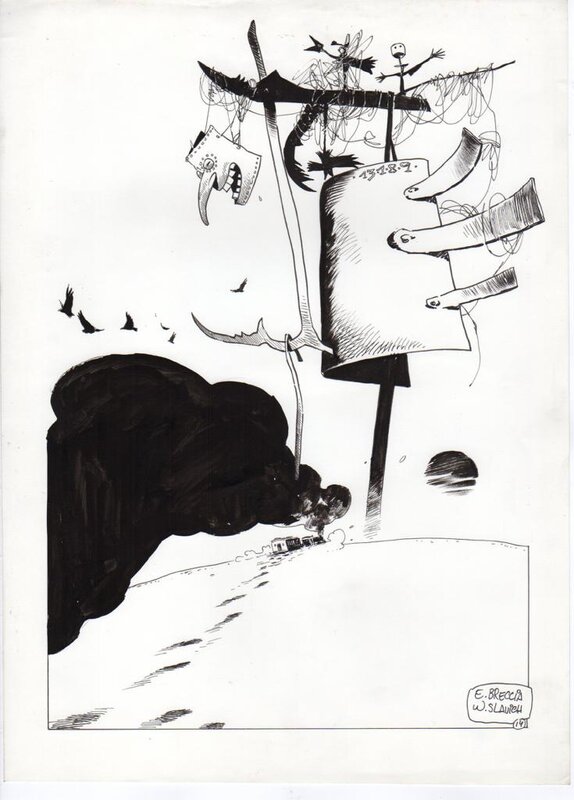 Enrique Breccia. El Viajante, Chapitre XI, El libro e el mañana, planche n°14 de fin, 1989. Planche originale - Comic Strip