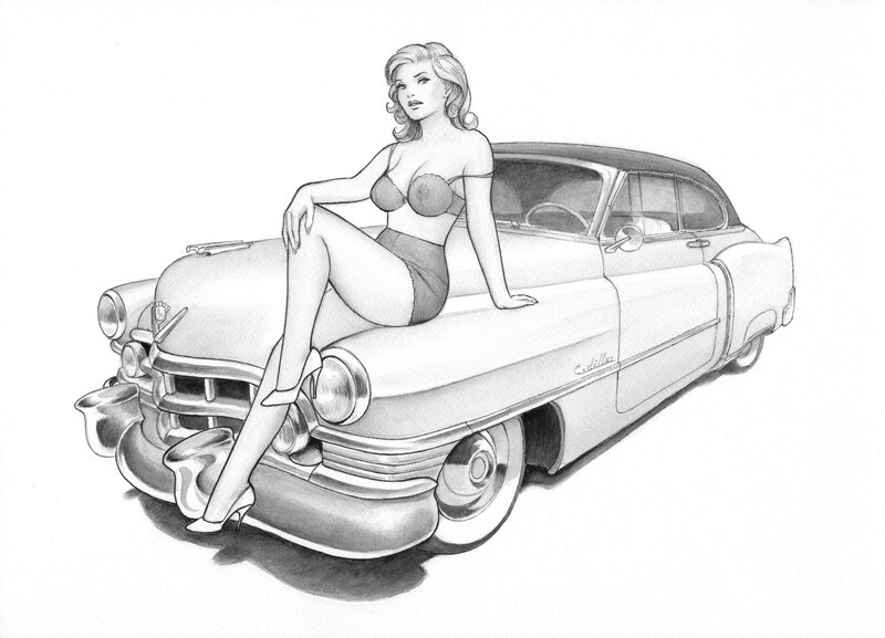 En vente - Laurent Paturaud, Cadillac Series 62 Sedan - Illustration originale