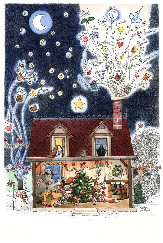 En préparant Noël by Marie-Anne Bonneterre - Original Illustration