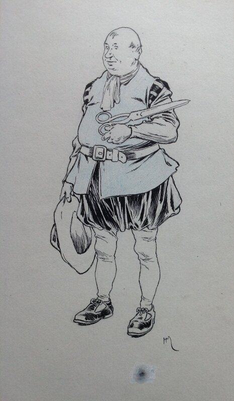 En vente - Henry Morin Don Quichotte de La Manche , 1 Tailleur Couturier , Etc...Rare Dessin illustration N&B Encre de Chine 1906 Cervantès - Illustration originale