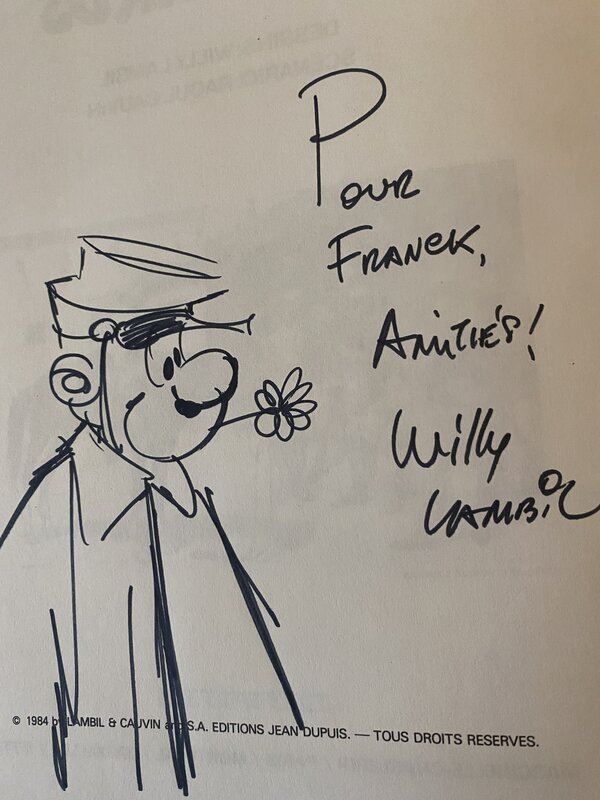 Willy lambil, illustration originale, le caporal Blutch fleur à la bouche, 