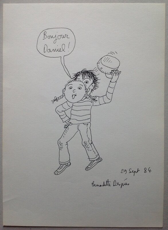 En vente - Bernadette Després Dédicace de Tom-Tom et Nana ...Masque ,sur Feuille Année 1984 réalisée dans un Salon BD Paris Convention - Dédicace