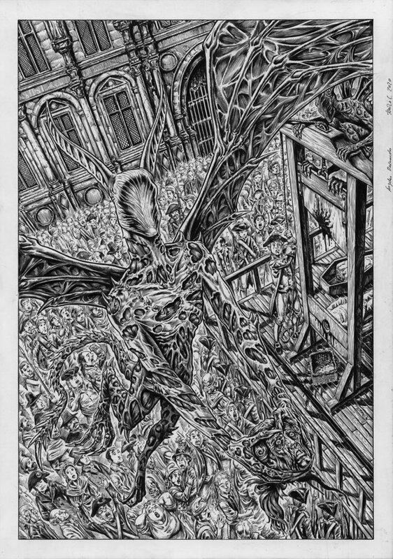 Raúlo Cáceres, Howard Phillips Lovecraft, ''Alas sobre la guillotina'' Insania-Tenebris - Original Illustration
