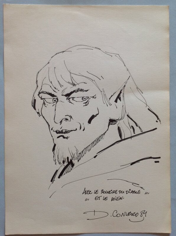 For sale - Convard Dédicace Héros Les huit jours du diable...avec le sourire ,BD Lombard Feuille Année 1984 réalisée dans un Salon BD Paris - Sketch