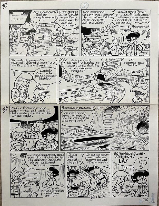 En vente - Gos, Planche KHENA & LE SCRAMEUSTACHE PAGE 12 - Planche originale