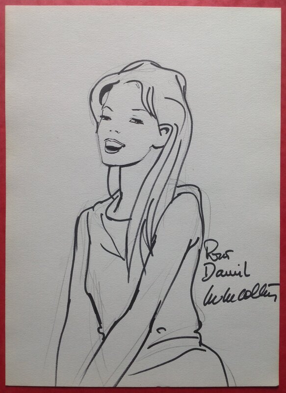 En vente - Jean Marcellin, Lucien Rollin, Marcellin Jean Ou Lucien Rollin ? Dédicace Jeune Fille Pin up Souriante , pour BD ? sur Feuille Convention Paris Année 1985 . - Dédicace