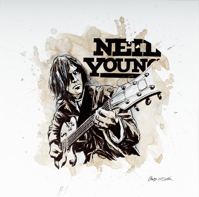 Neil Young par Christophe Chabouté - Illustration originale