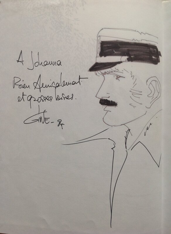 En vente - Gine Belle Dédicace de Capitaine Sabre 1 Le vol du pélican , album Lombard BD ÉO édition Originale 1983 dessin de 85 - Dédicace