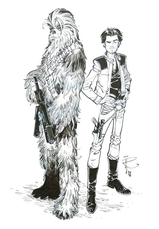 Ingo Römling, Star Wars - jeune Han Solo et Chewbacka - Planche originale