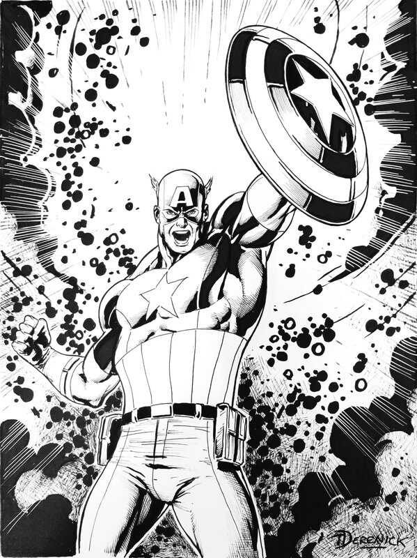 Tom Derenick, Captain America Pin-up - Kirby Crackles - Illustration originale