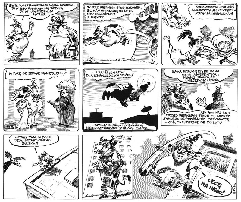 Slawomir Kiełbus, Milkymen - leçon de vol - la capacité de base d'un super-héros - Comic Strip