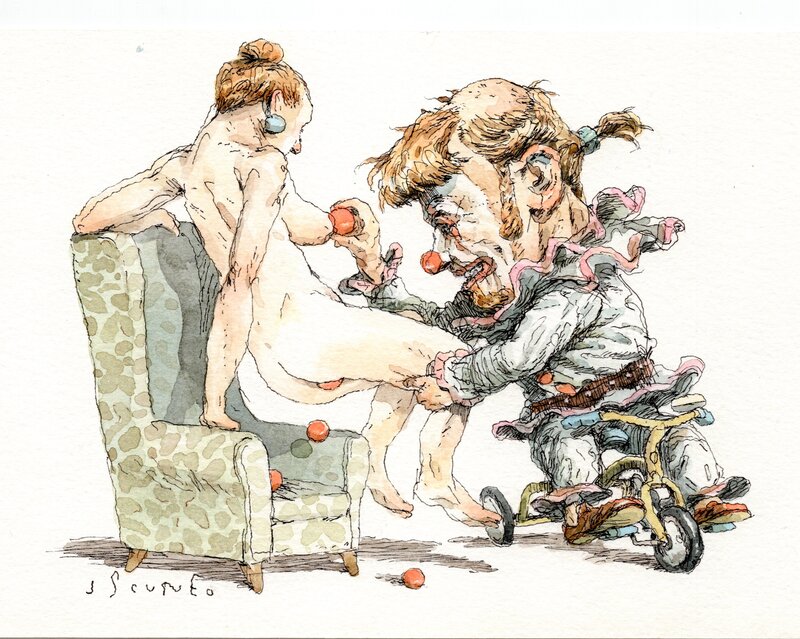 For sale - John Cuneo, 23-The circus comes to town on a tricycle - Original Illustration
