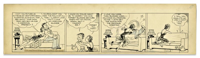 Chic Young, Alex Raymond, Blondie daily strip du 11 décembre 1931 - Planche originale