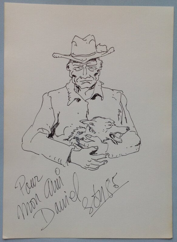 For sale - Son Pham Minh Dédicace Héros Loup Ou Chien ,BD Dessin encre de Chine Feuille Année 1985 réalisée dans Salon BD Paris Convention - Sketch