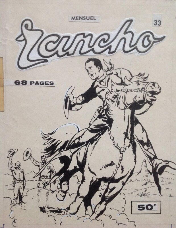 For sale - Atelier Chott, studio Artevèze G., Fergal, Atelier Chott RANCHO 33 Couverture Originale Planche N&B Couv Rancho Mensuel Western Cow Boy cheval , Petit Format Chott 1957 - Original Cover