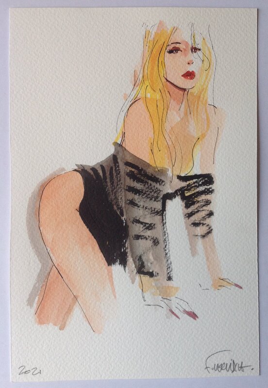 For sale - Frédéric Vervisch Dessin Original illustration Pin up Blonde , Bombatô Mike , inédit + Livre Art Book Éo Zanpano NEUF - Original Illustration