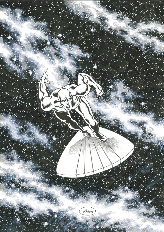 Jean-Yves Mitton, Silver Surfer - Re-création 4ème de couverture de la collection LUG des (4) Fantastiques - Original Illustration