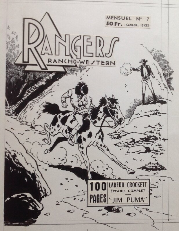 En vente - Atelier Chott, Bob Schoenke, Fergal, Atelier Chott RANGERS 7 Couverture Originale Planche N&B Couv Rangers Rancho Western Cow Boy indien , Petit Format Chott 1958 - Couverture originale