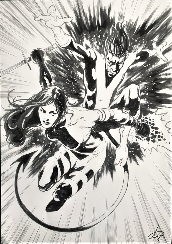 Manuel Garcia, Psylocke et Diablo - commission - Illustration originale