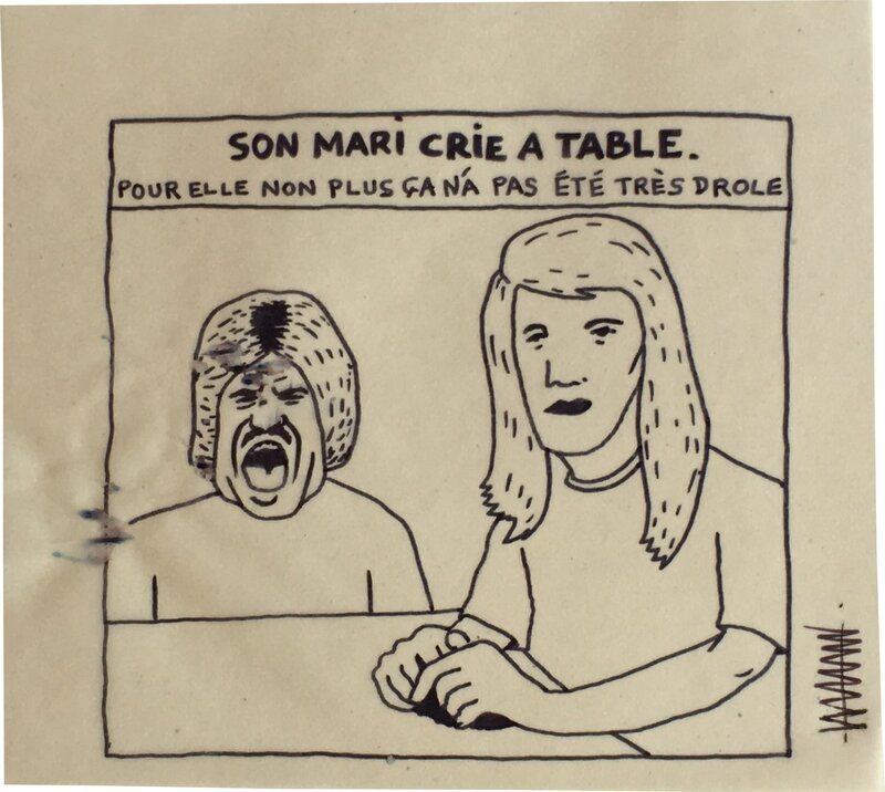 Pierre La Police, Son mari crie à table. - Illustration originale