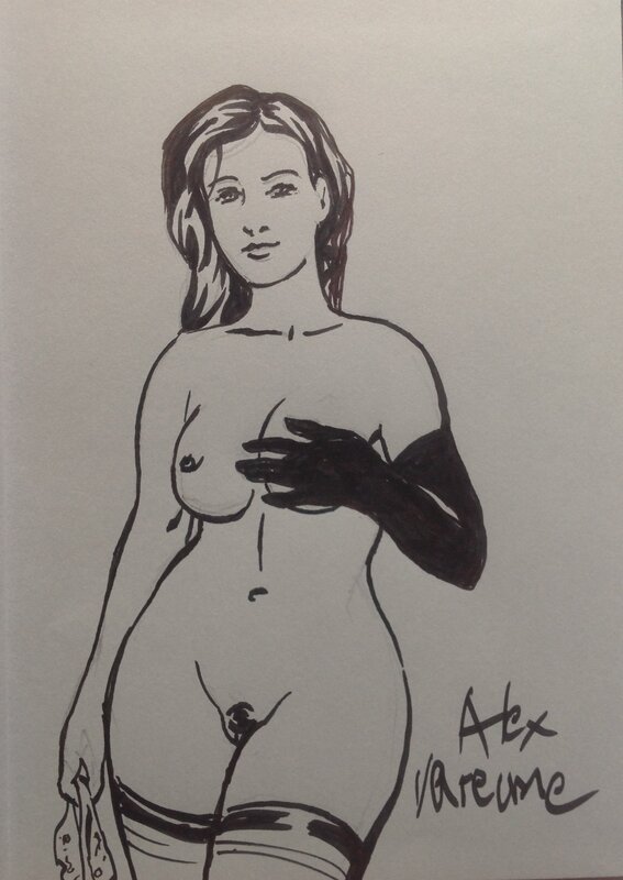 For sale - Varenne Alex Dessin Top Dédicace Superbe Pin up Brune sein gant noir Album Art Book Peintures TT PlexiDream Éo Zanpano 2009 NEUF - Sketch