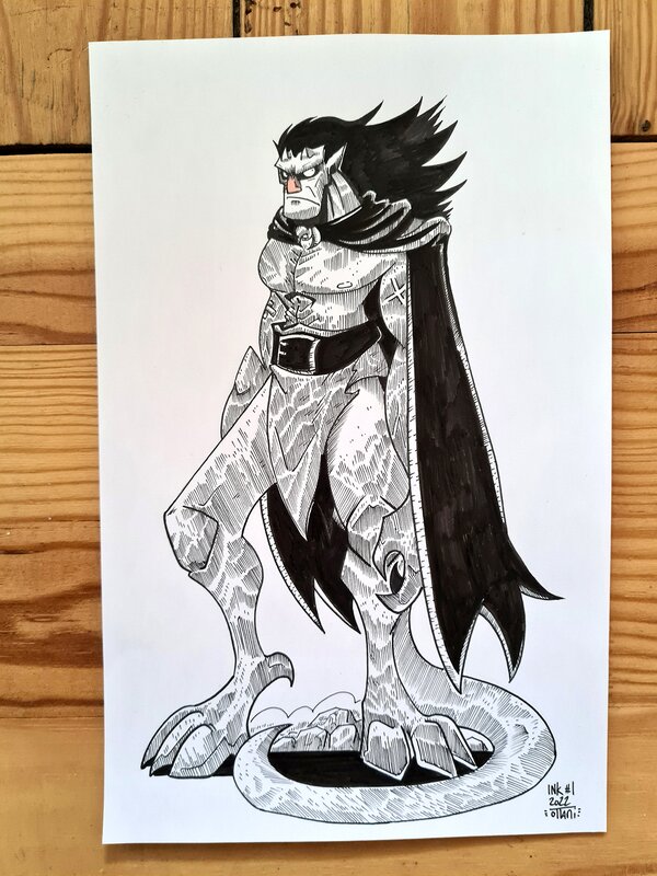 En vente - Dessin original de l'Inktober 2022 : Goliath de Gargoyle par oTTami ! - Illustration originale