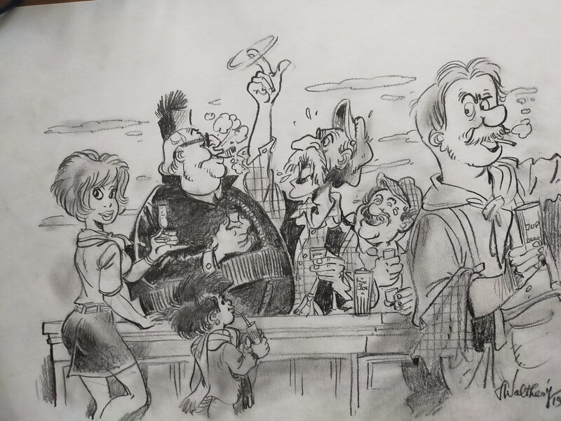 Scène de bar par François Walthéry - Illustration originale