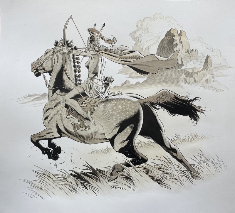 En vente - François Miville-Deschênes, Recherche personnelle, archère. - Illustration originale