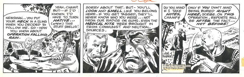 Joe Kubert, Tales of the Green Berets . Strip du 26 avril 1966 . - Planche originale