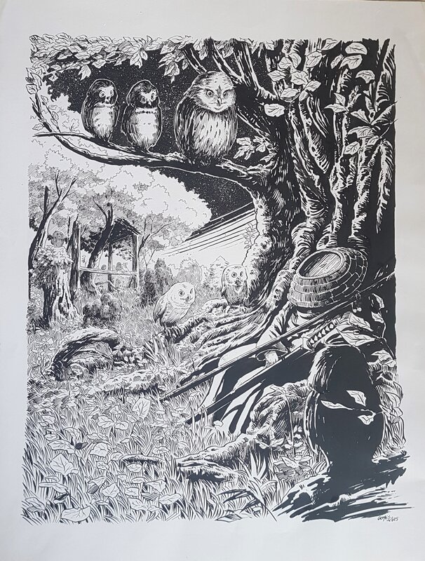 For sale - François Gomès, Owls and The Samurai - Original Illustration