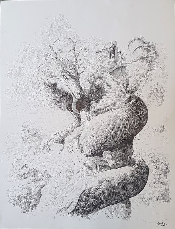 En vente - François Gomès, The Protector Dragon - Illustration originale