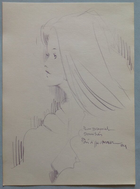 For sale - Philippe Cavell Dédicace Pin up Sexy Jessica Lingari , dessin sur Feuille Année 1984 réalisée dans un Salon BD Paris Convention - Sketch