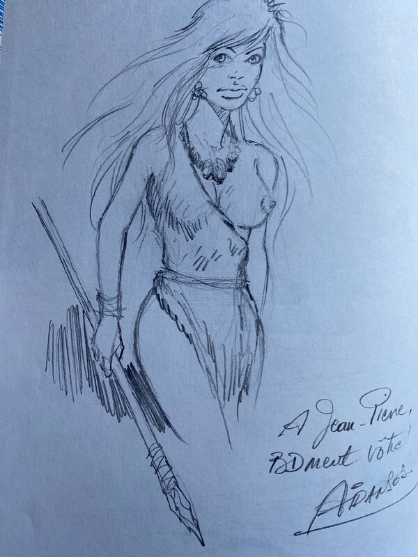 Edouard Aidans, illustration originale, Ohama dénudée. - Sketch